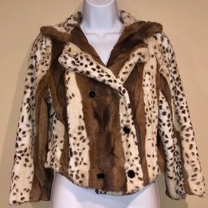 🐾 Faux Fur Mixed Print Cropped Jacket